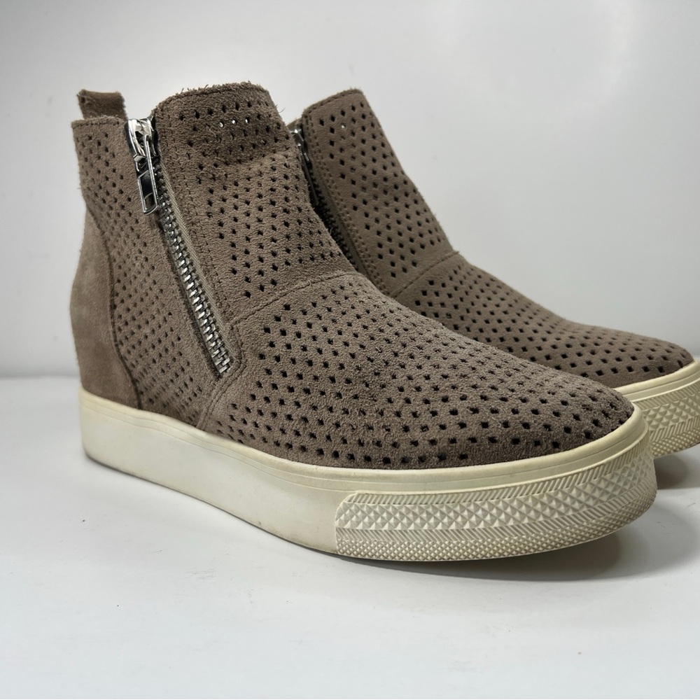 Steve Madden Taupe Perforated Suede Zip High-Top Sneakers (offers welcome)